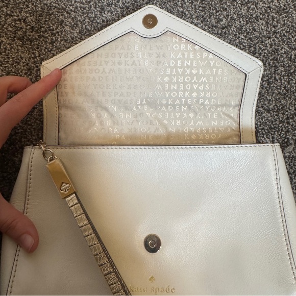 Kate Spade New York Cream Ivory Leather Clutch Gold Lizard Embossed Flap Bag - Picture 6 of 10